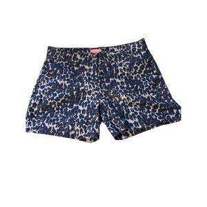 Isaac Mizrahi Womens Leopard Print Shorts Size 14 Black & Cream Patterned Button